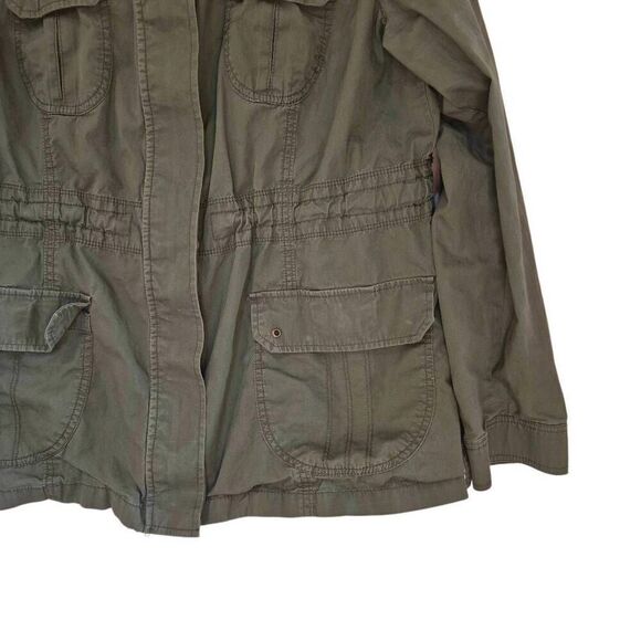 St. John's Bay Women's Khaki Green Distressed Cotton Jacket w Roll Tab Sleeves - Picture 3 of 12
